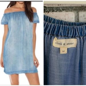 Anthro Cloth & Stone Chambray Off Shoulder Dress